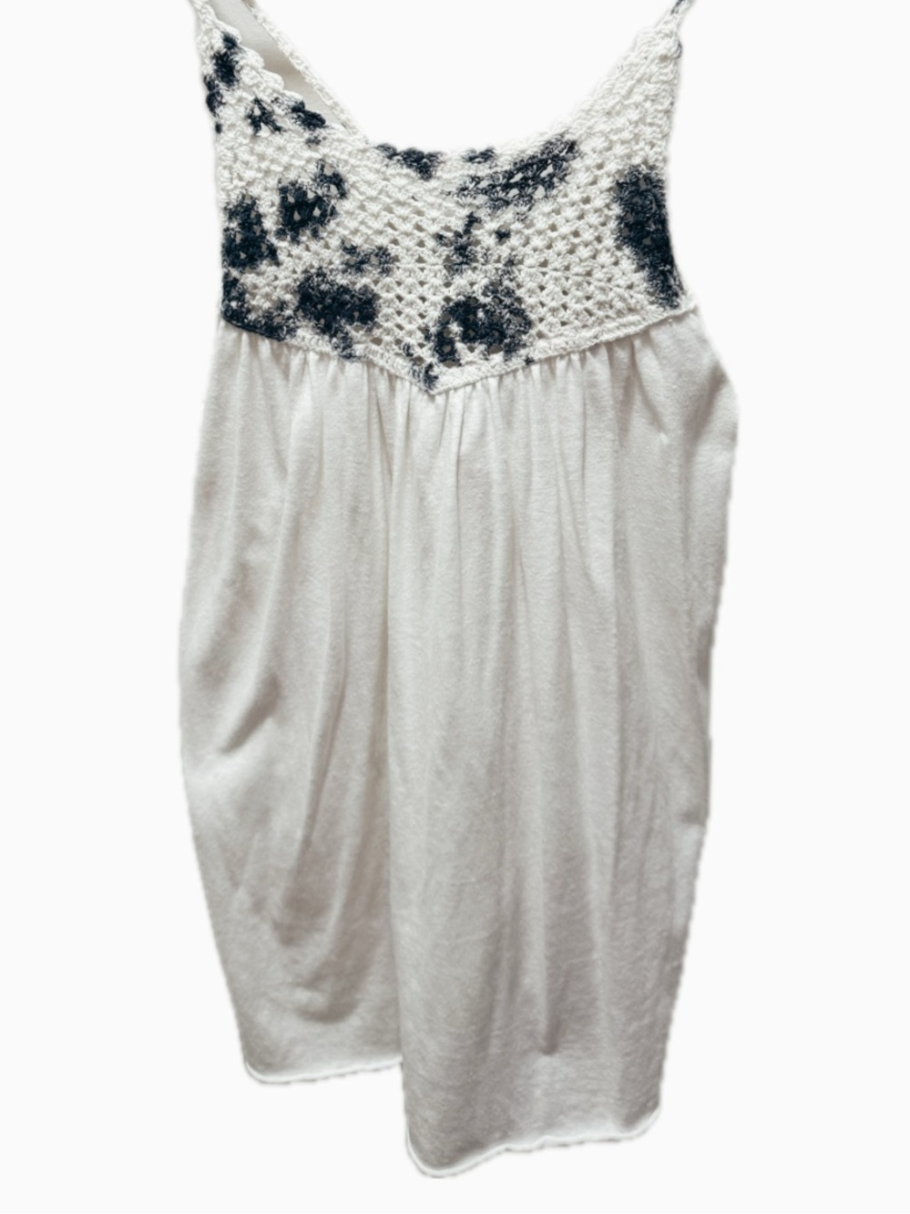 Women's White Crochet-Top Tank with Black Accent